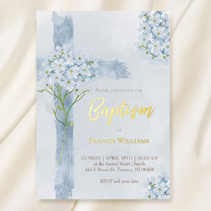 watercolor blue cross Hydrangea flowers Baptism