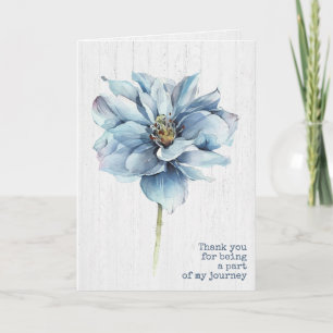 Watercolor Blue Dahlia on Wood Thank You Card