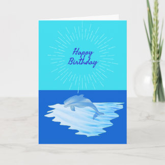 Watercolor blue dolphin Happy Birthday Card