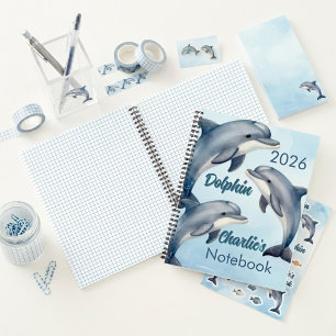 Watercolor Blue Dolphins 2026 Spiral Notebook