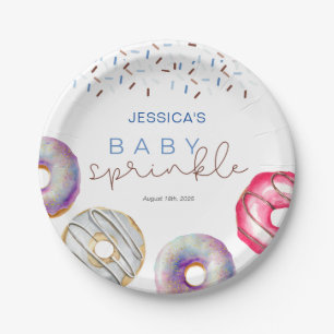 Watercolor blue Donuts Baby Sprinkle Shower  Paper Plate