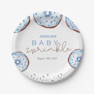Watercolor  blue Donuts Baby Sprinkle Shower  Paper Plate