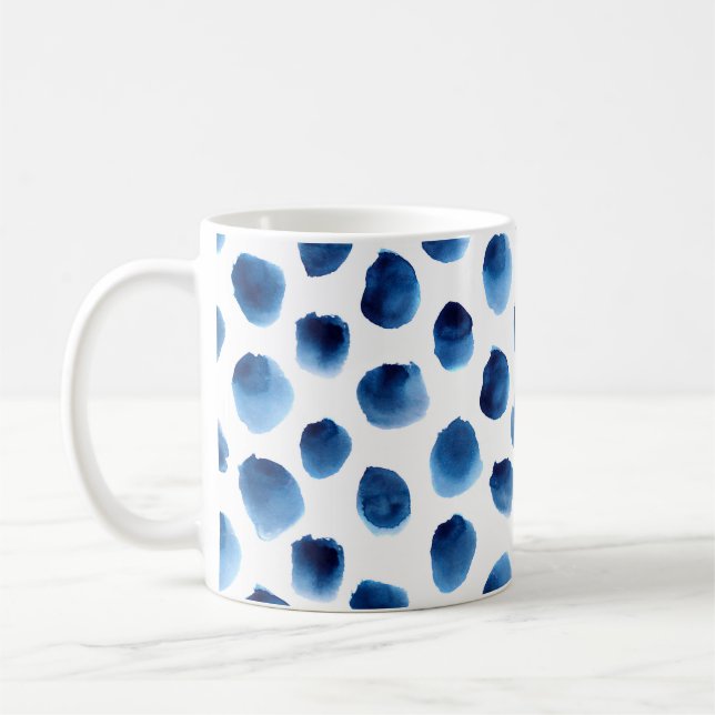 Watercolor Blue Dots: Hand Painted Seamless Coffee Mug (Left)