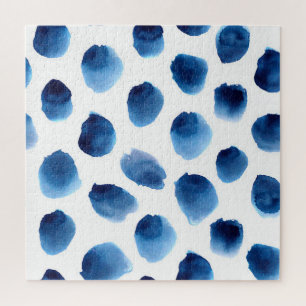 Watercolor Blue Dots: Hand Painted Seamless Jigsaw Puzzle
