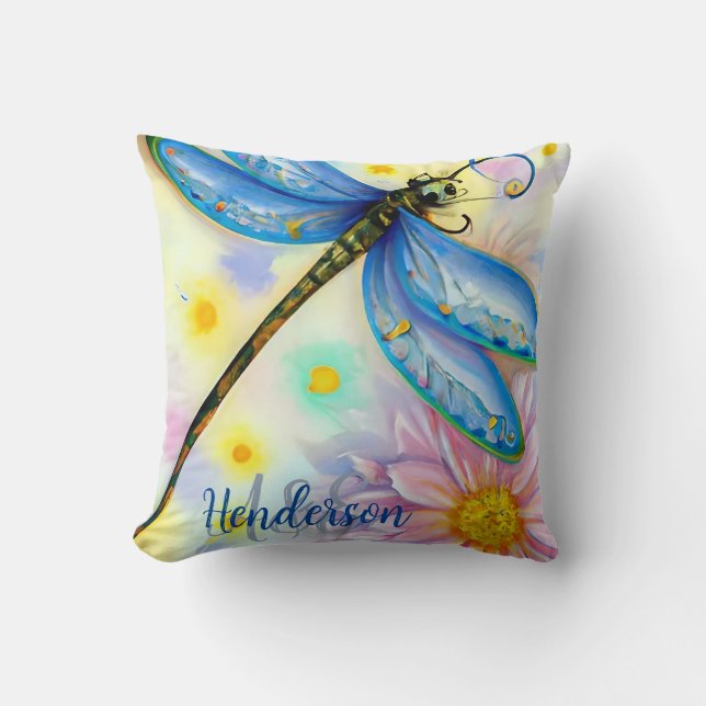 Watercolor Blue Dragonfly, Personalise Doormat Cushion (Front)