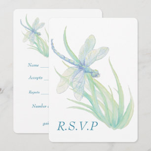 Watercolor Blue Dragonfly Wedding  RSVP Invitation
