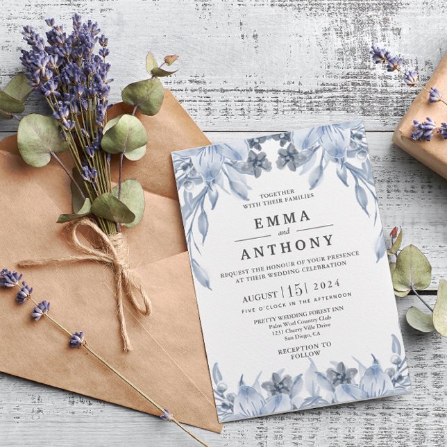 Watercolor Blue Elegant Floral Wedding Invitation (Creator Uploaded)