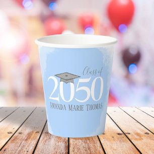 Watercolor Blue Elegant Simple Graduation Party Paper Cups