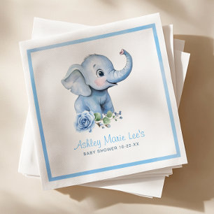 Watercolor Blue Elephant Baby Shower Napkins – Cut