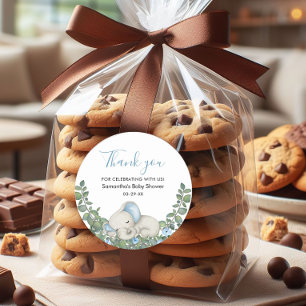 Watercolor Blue Elephant Baby Shower Thank You Classic Round Sticker