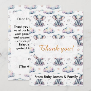 Watercolor Blue Elephant Boy Baby Shower Thank You Card