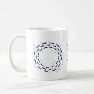 Watercolor Blue Fish Wreath – Coastal Ocean Sea Li Coffee Mug