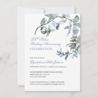  Watercolor Blue Floral 25th Wedding Anniversary