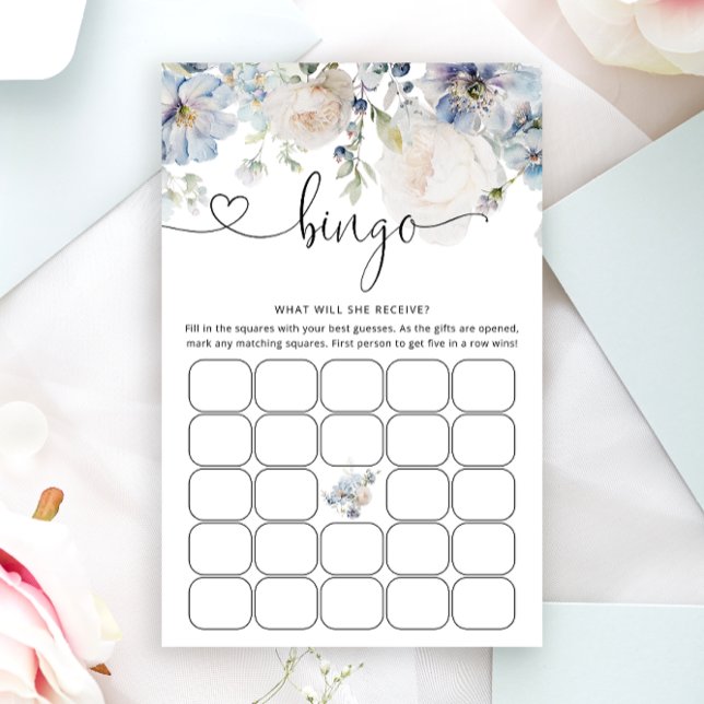 Watercolor Blue Floral Baby Bingo Game Card (Creator Uploaded)