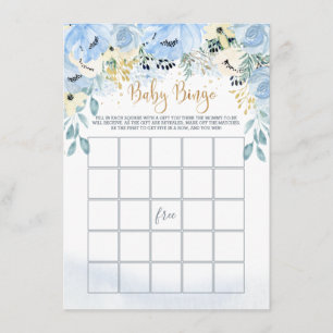 Watercolor Blue Floral Baby Shower Bingo Game Enclosure Card