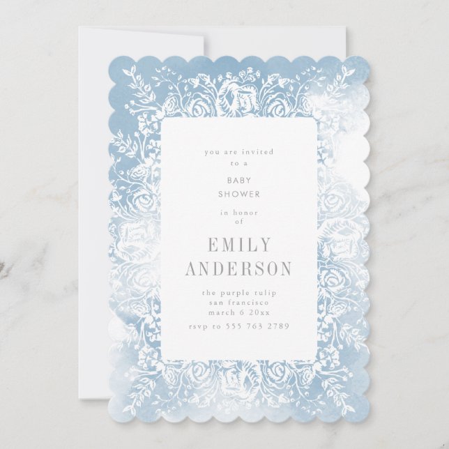 Watercolor Blue Floral Baby Shower Invitation (Front)