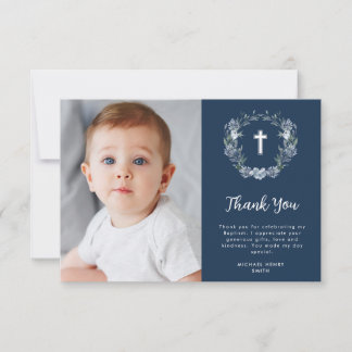 watercolor blue floral baptism thank you card