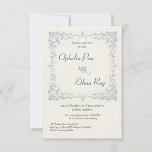 Watercolor Blue Floral Border wedding Invitation