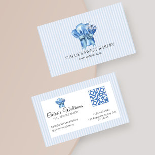 Watercolor Blue Floral Chef Hat Business Card