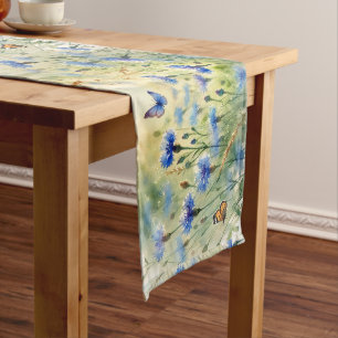 Watercolor Blue Floral Cornflower Germany   Medium Table Runner
