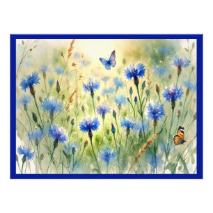 Watercolor Blue Floral Cornflower Germany Photo Print