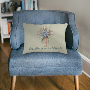 Watercolor Blue Floral Cross Personalised Decorative Cushion