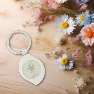 Watercolor Blue Floral Cross Personalised Key Ring