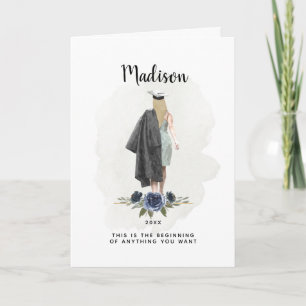 Watercolor Blue Floral Graduation Blonde Girl Card