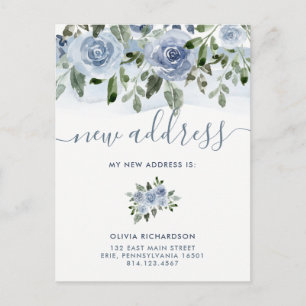 Watercolor Blue Floral   Moving Announcement Postcard