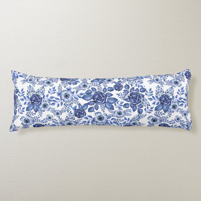 Watercolor Blue Floral pattern Body Cushion (Front)
