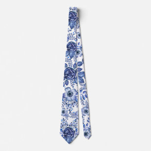 Watercolor Blue Floral pattern Tie