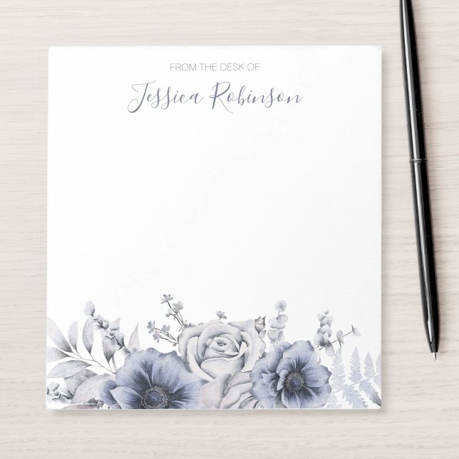 Watercolor Blue Floral Personalised Notepad (Creator Uploaded)