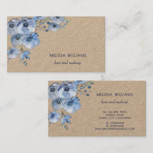Watercolor Blue Floral Rustic Business Card