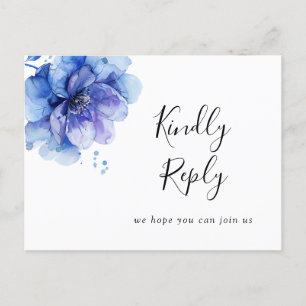 Watercolor Blue Floral Song Request RSVP Postcard