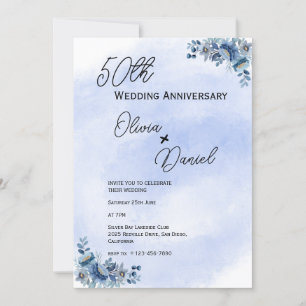 Watercolor Blue Floral Wedding Anniversary  Invitation