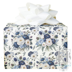 Watercolor Blue Floral Wrapping Paper