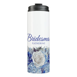 Watercolor Blue Flower Bouquet-Bridesmaid- Thermal Tumbler