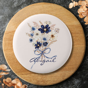 Watercolor Blue Flower Bouquet Floral Personalised 6 Cm Round Badge