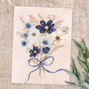 Watercolor Blue Flower Bouquet Floral Postcard