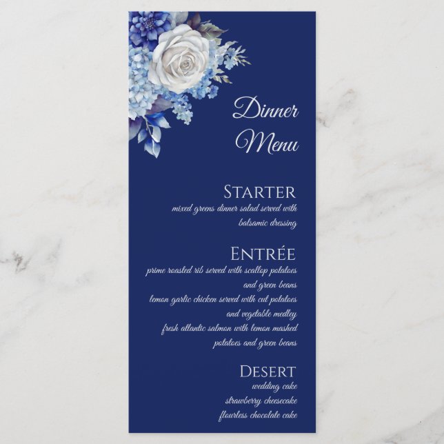 Watercolor Blue Flower Bouquet-Wedding - Menu (Front)