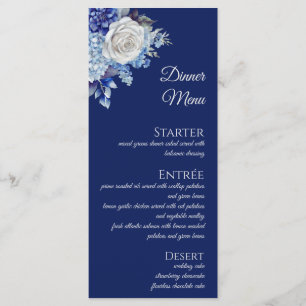 Watercolor Blue Flower Bouquet-Wedding - Menu