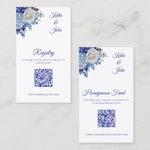 Watercolor Blue Flower Bouquet-Wedding Registry- Business Card