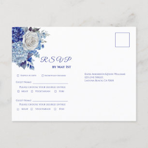 Watercolor Blue Flower Bouquet-Wedding RSVP- Invitation Postcard