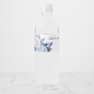 Watercolor Blue Flower Bouquet-Wedding- Water Bottle Label