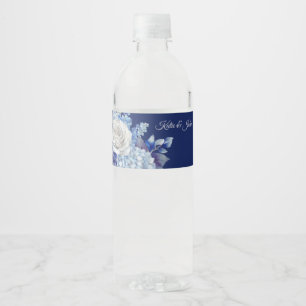Watercolor Blue Flower Bouquet-Wedding- Water Bottle Label
