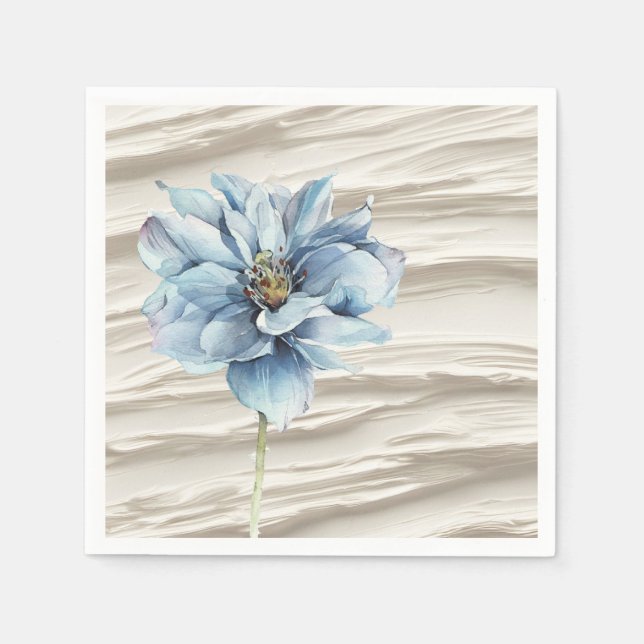 Watercolor Blue Flower On Ivory Abstract Napkin (Front)
