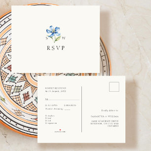 Watercolor Blue flower Wedding RSVP Response Announcement Postcard