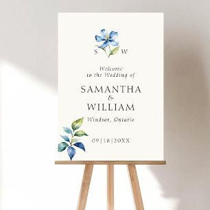 Watercolor Blue flower Wedding Welcome sign