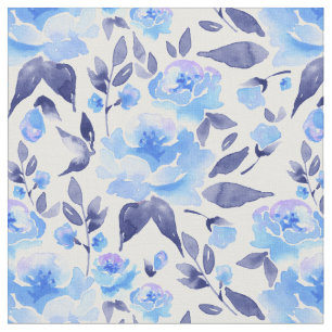 Watercolor blue flowers 2 fabric