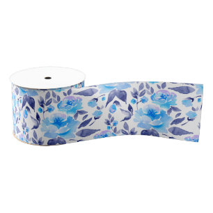 Watercolor blue flowers 2 grosgrain ribbon